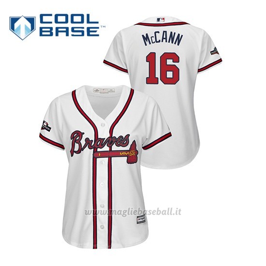 Maglia Baseball Donna Atlanta Braves 16 Brian Mccann 2019 Postseason Cool Base Bianco